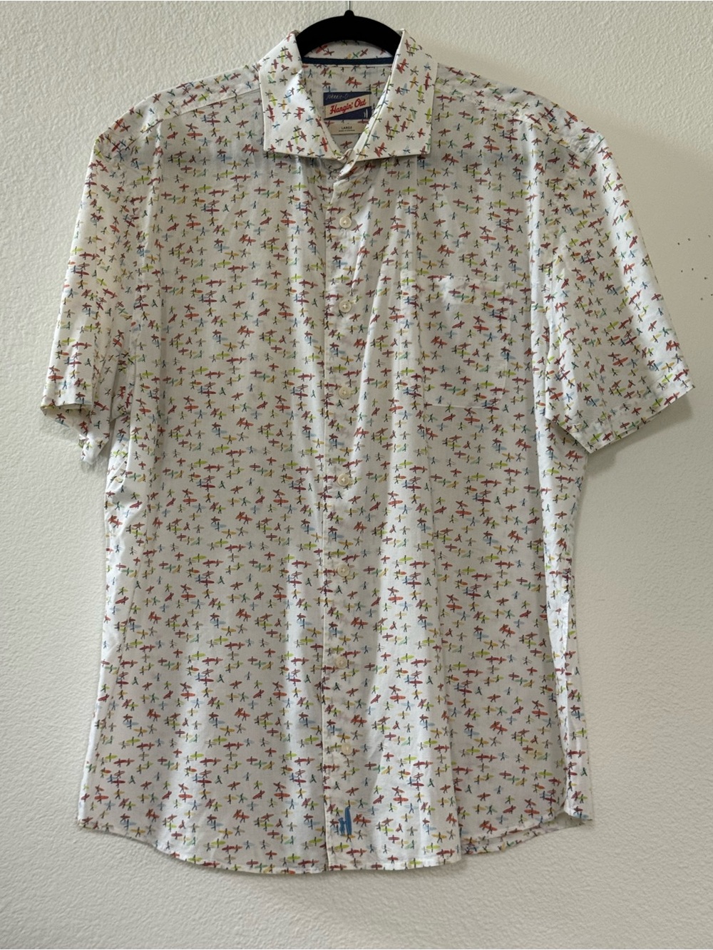 Johnnie-O Hangin’ Out Surfer Print Short Sleeve Button Up Shirt Large